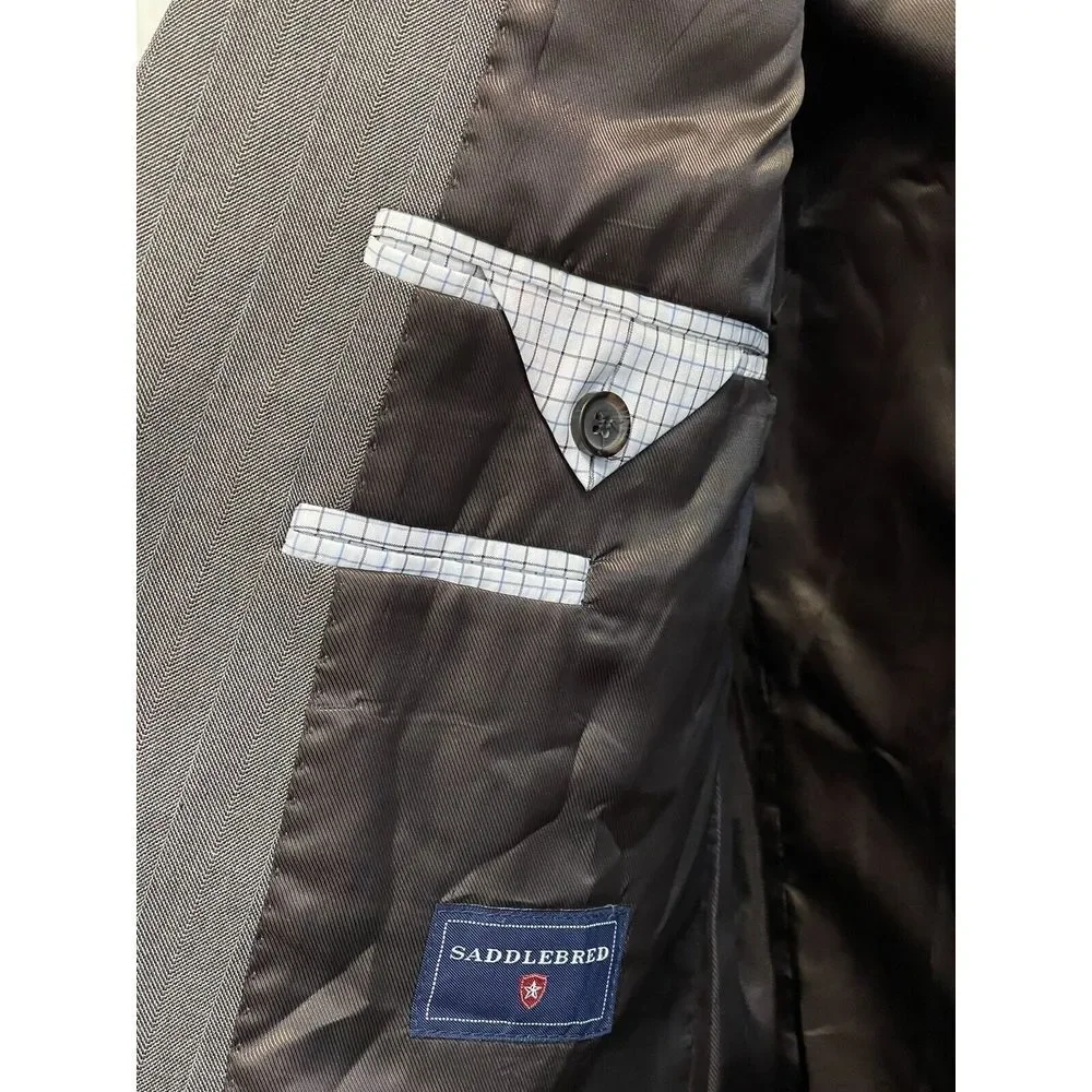 SADDLEBRED Men's Size 44L Sport Coat ‎ Blazer Suit Jacket Grey Brown Stripe